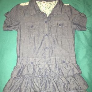 All in one button down denim girl dress